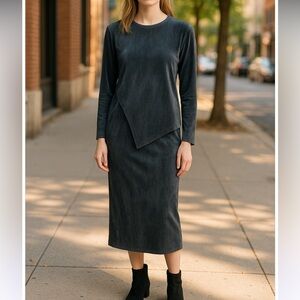 NWT Minimalist Ricciel Skirt Set Velvet Velour Blue Ribbed Modest Size Medium M